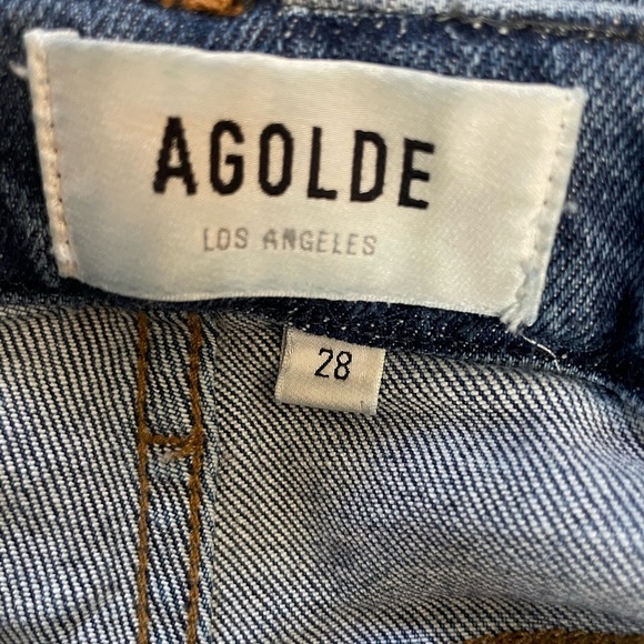 AGOLDE Toni Mid Rise Straight Leg Ankle Blue Denim Jean Distressed Hem Size 28 - Picture 10 of 13